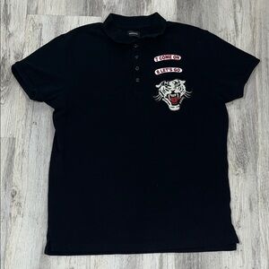 Diesel Black Polo Shirt with Embroidered Tiger Design